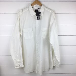 JF J. Ferrar 2XL Tall Button Front Shirt Ivory